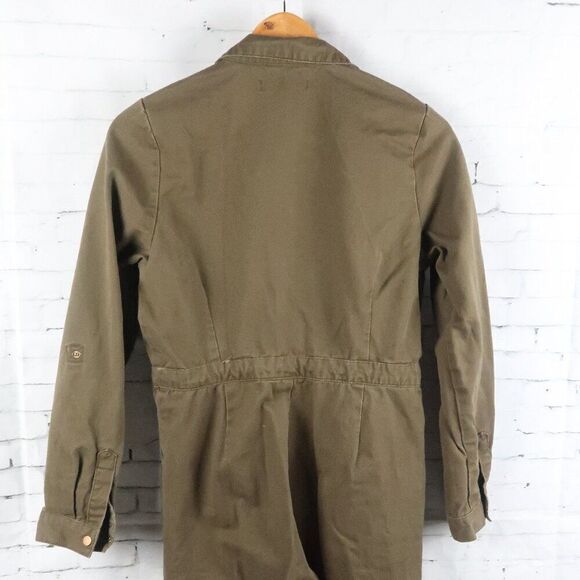 MISSGUIDED BROWN LONG SLEEVE SNAP DOWN FRONT UTILITY JUMPSUIT SIZE 4 - Picture 6 of 8